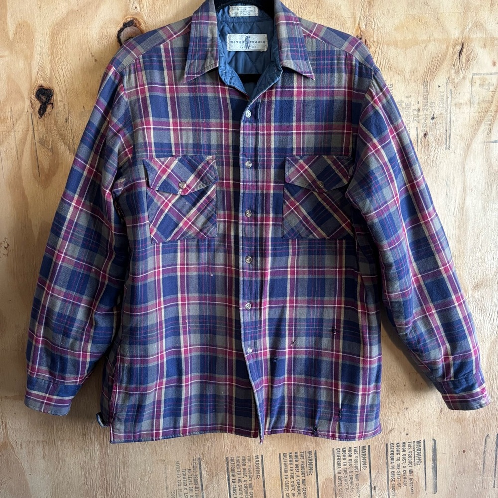 Vintage 80s River Trader Plaid Flannel Shirt Distressed Rugged